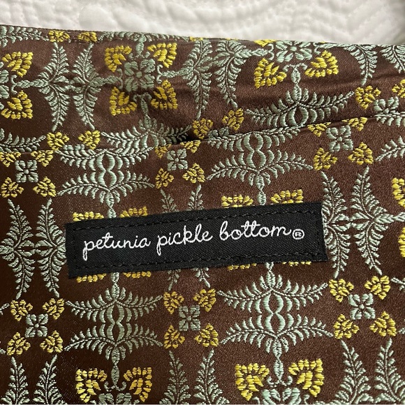 PETUNIA PICKLE BOTTOM Touring Tote Teal Brown Gold Brocade Accessories Included - Picture 3 of 11